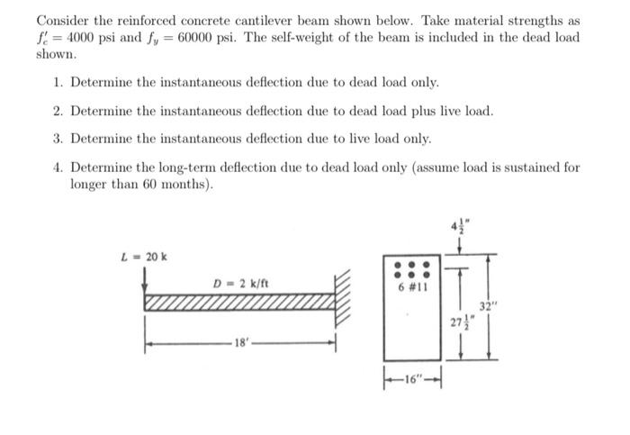 Solved Consider the reinforced concrete cantilever beam | Chegg.com