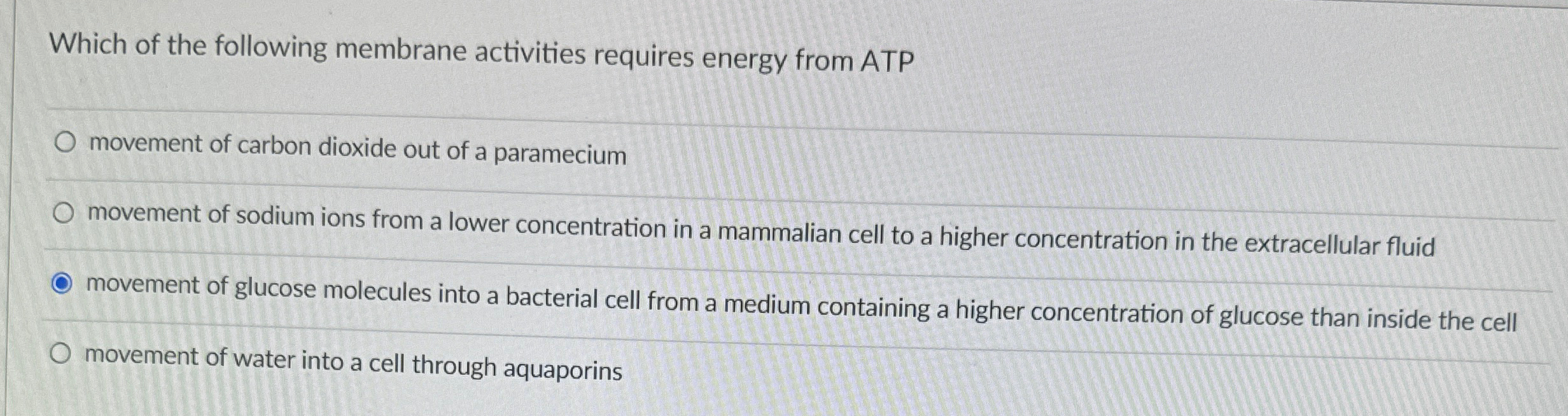 Solved Which of the following membrane activities requires | Chegg.com