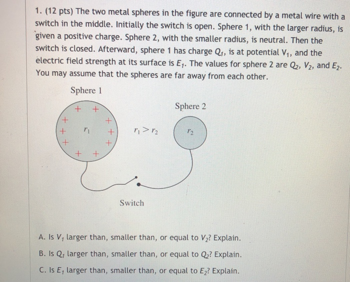 Solved 1. (12 pts) The two metal spheres in the figure are