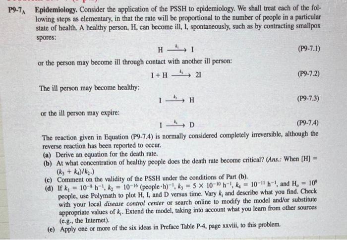 Solved -7 Epidemiology. Consider the application of the PSSH | Chegg.com