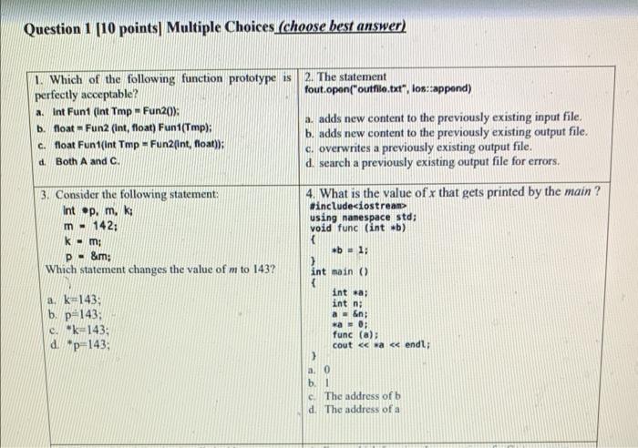 Solved Question 1 [10 points] Multiple Choices (choose best | Chegg.com