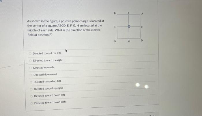 As shown in the figure, a positive point charge is located at the center of a square ABCD. E, F, G, H are located at the midd