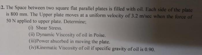 Solved 12. The Space between two square flat parallel plates | Chegg.com
