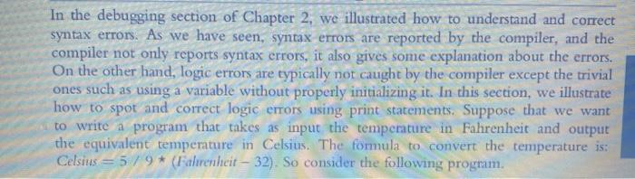 Solved In the debugging section of Chapter 2, we illustrated | Chegg.com