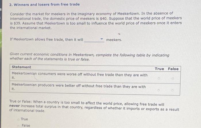 Solved 2. Winners And Losers From Free Trade Consider The | Chegg.com