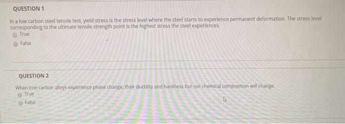 Solved QUESTION 1 In a low carbon steel tensile test, yield | Chegg.com