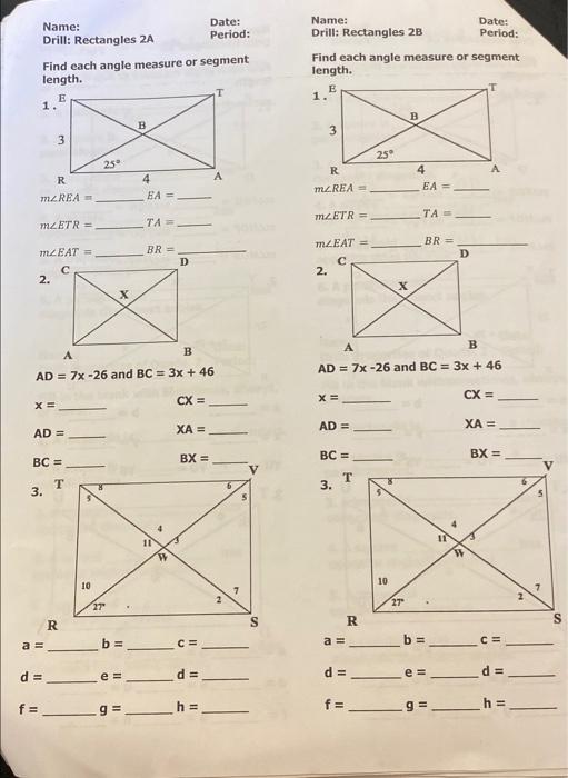 Solved Name: Drill: Rectangles 2A Find each angle measure or | Chegg.com