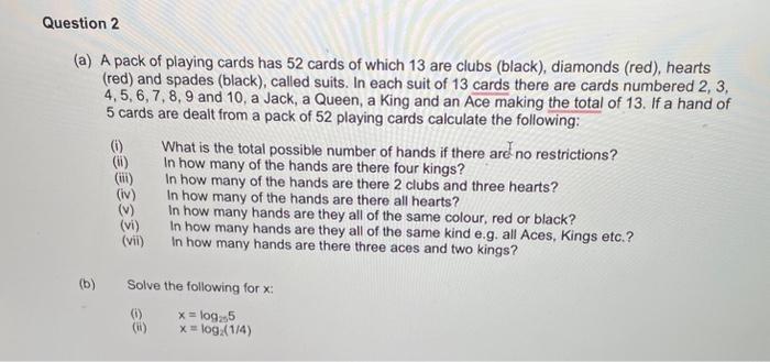 Solved (a) A pack of playing cards has 52 cards of which 13 | Chegg.com