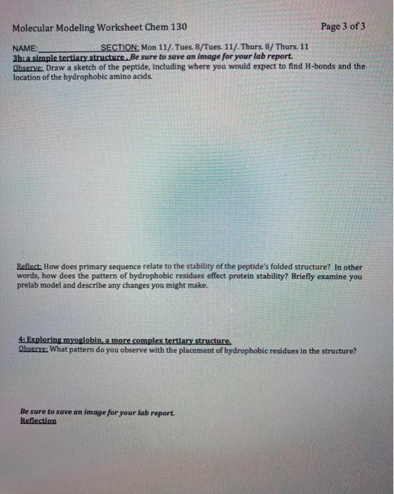 Molecular Modeling Worksheet Chem 130 Page 1 of 3