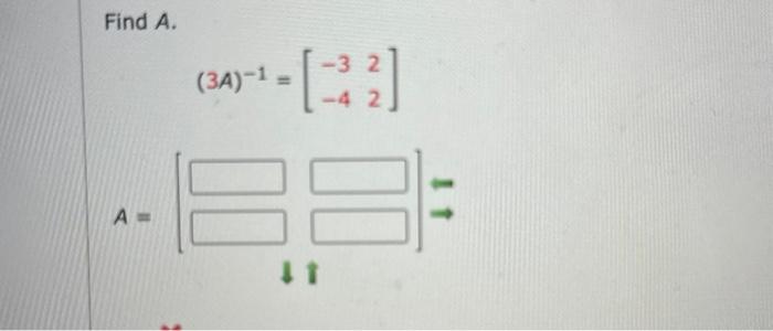 Solved Find A. (3A)−1=[−3−422] | Chegg.com