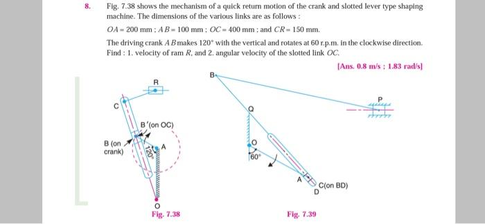 Solved Fig. 7.38 shows the mechanism of a quick retum motion | Chegg.com