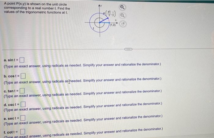 Solved A point P(x,y) is shown on the unit circle | Chegg.com