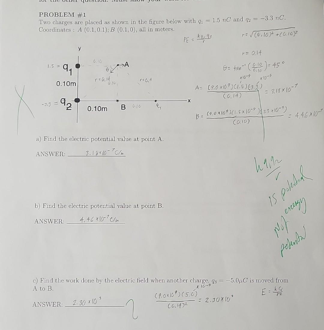 Solved PROBLEM \#1 Two charges are placed as shown in the | Chegg.com