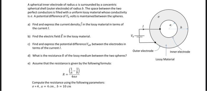 Solved A spherical inner electrode of radius a is surrounded | Chegg.com
