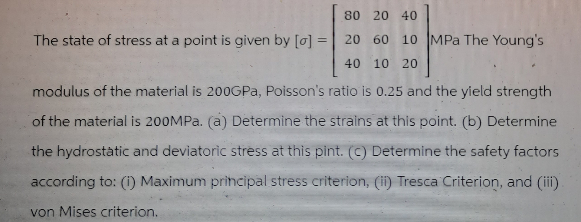 Solved The state of stress at a point is given by | Chegg.com