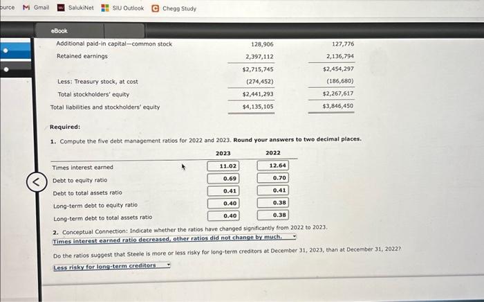 Solved Required: 1. Compute the five debt management ratios | Chegg.com