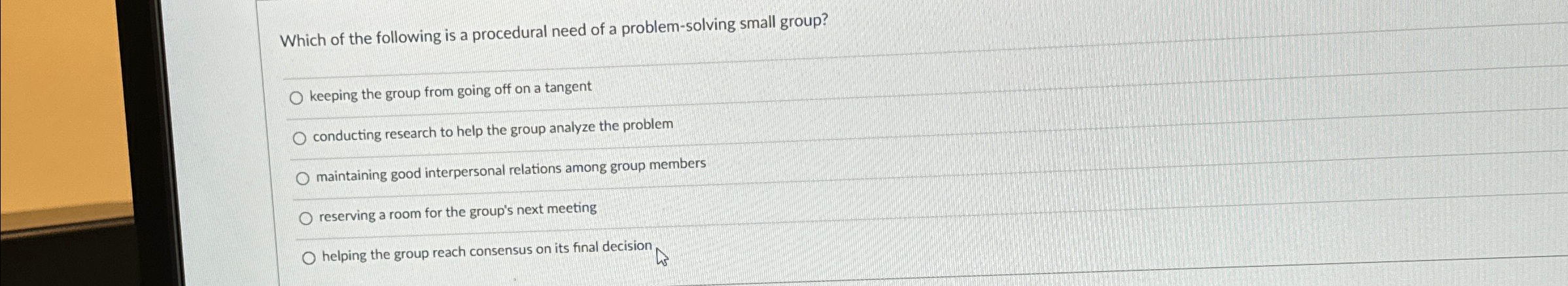 Solved Which of the following is a procedural need of a | Chegg.com