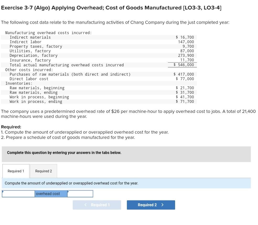 Solved Exercise 37 (Algo) ﻿Applying Overhead; Cost of Goods