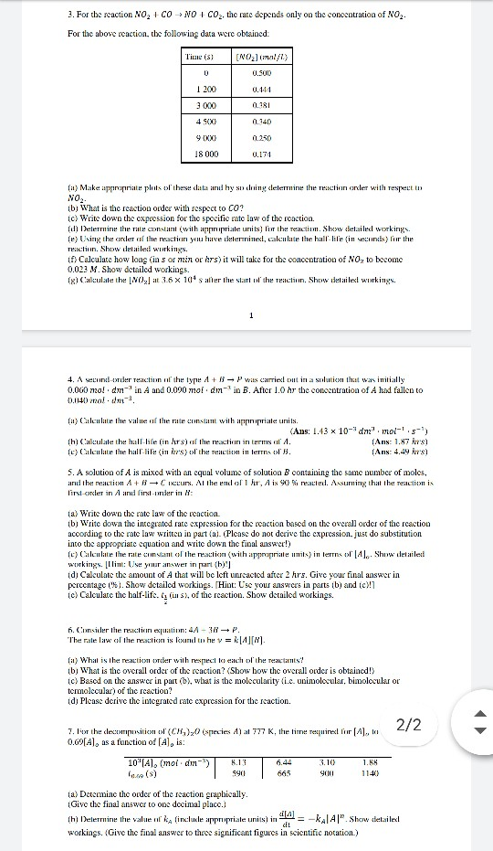 Solved 3. For the reaction NO, +CONO + CO2, the rate depends | Chegg.com