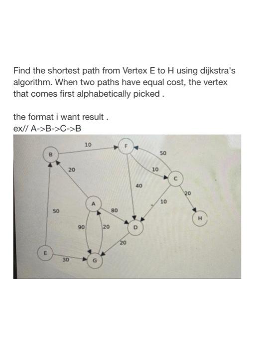 Solved Find the shortest path from Vertex E to H using | Chegg.com
