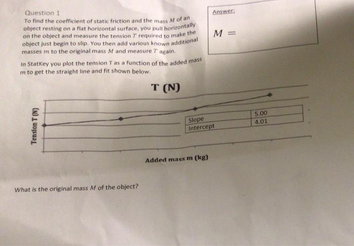 Solved Question 1 To find the coefficient of static friction | Chegg.com