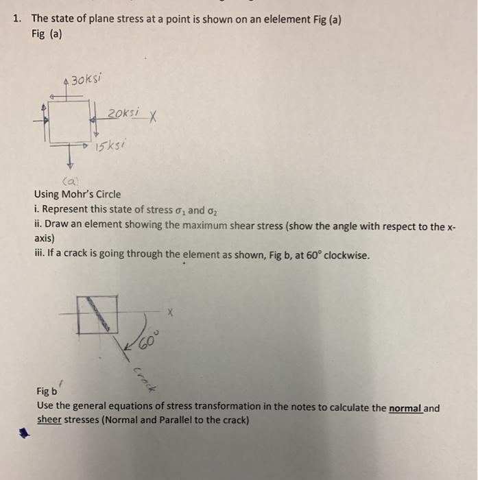 Solved 1. The state of plane stress at a point is shown on | Chegg.com