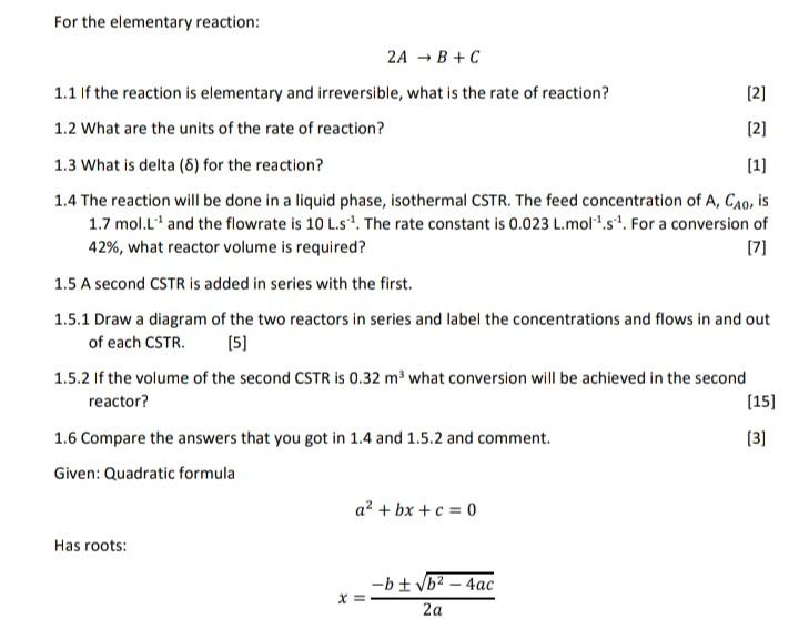 Solved For The Elementary Reaction: 2A + B +C 171 1.1 If The | Chegg.com