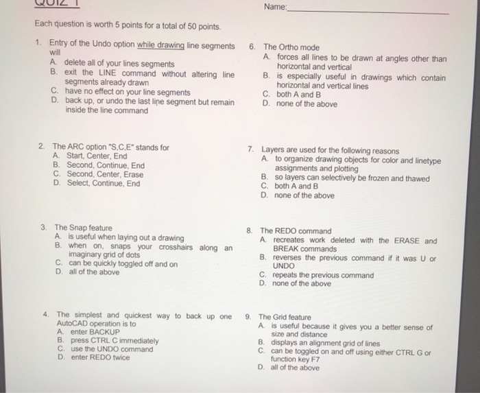 Solved Name: Each question is worth 5 points for a total of | Chegg.com