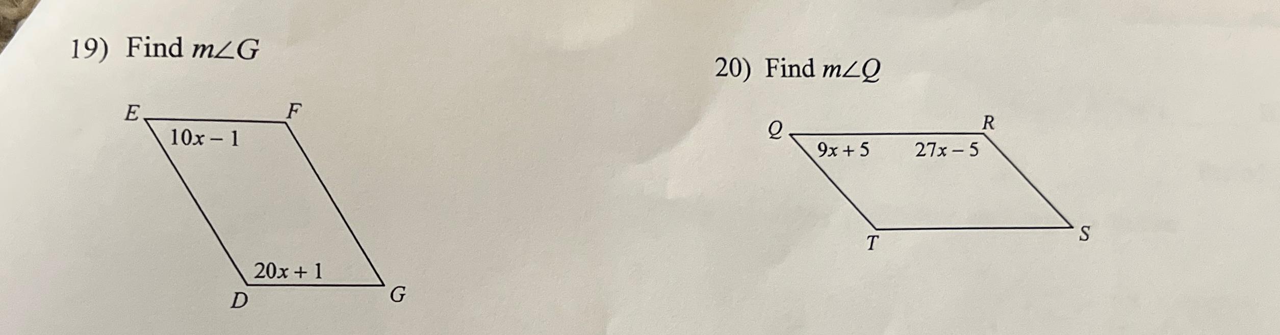 Solved Find the measurement indicated in each parallelogram Chegg com