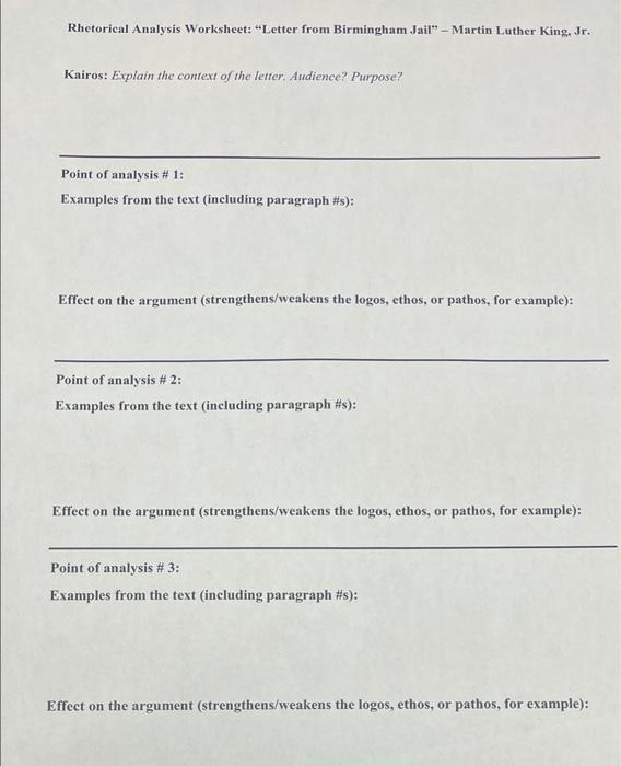 Letter From Birmingham Jail Rhetorical Analysis Worksheet Answers