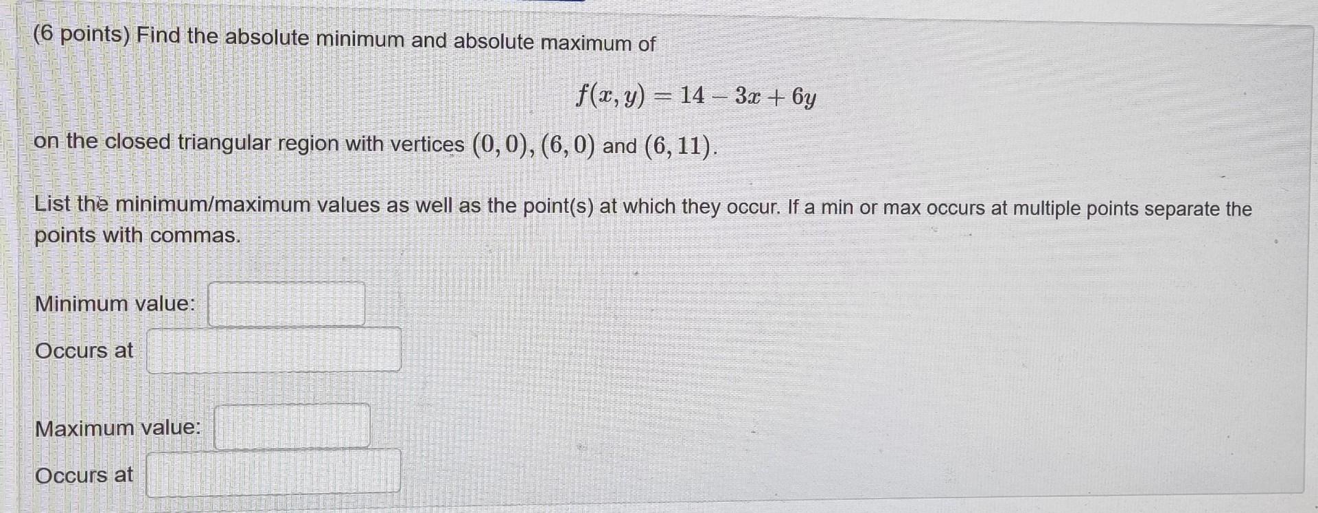 Solved (6 points) Find the absolute minimum and absolute | Chegg.com