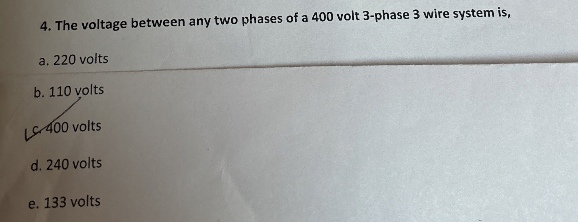 Solved The voltage between any two phases of a 400 ﻿volt