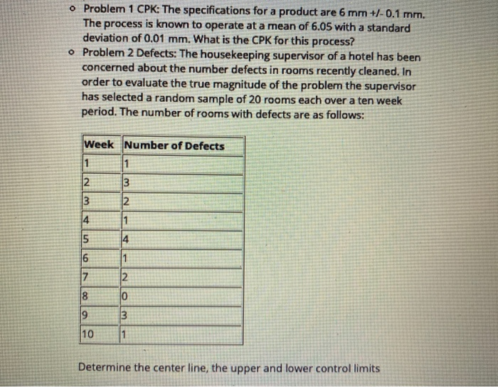 Cpk Defect Rates Solved o Problem 1 CPK: The specifications for a product are | Chegg.com