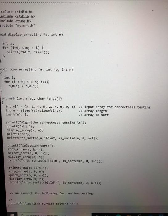 Solved Question 1 Sorting algorithms Write a C program to | Chegg.com