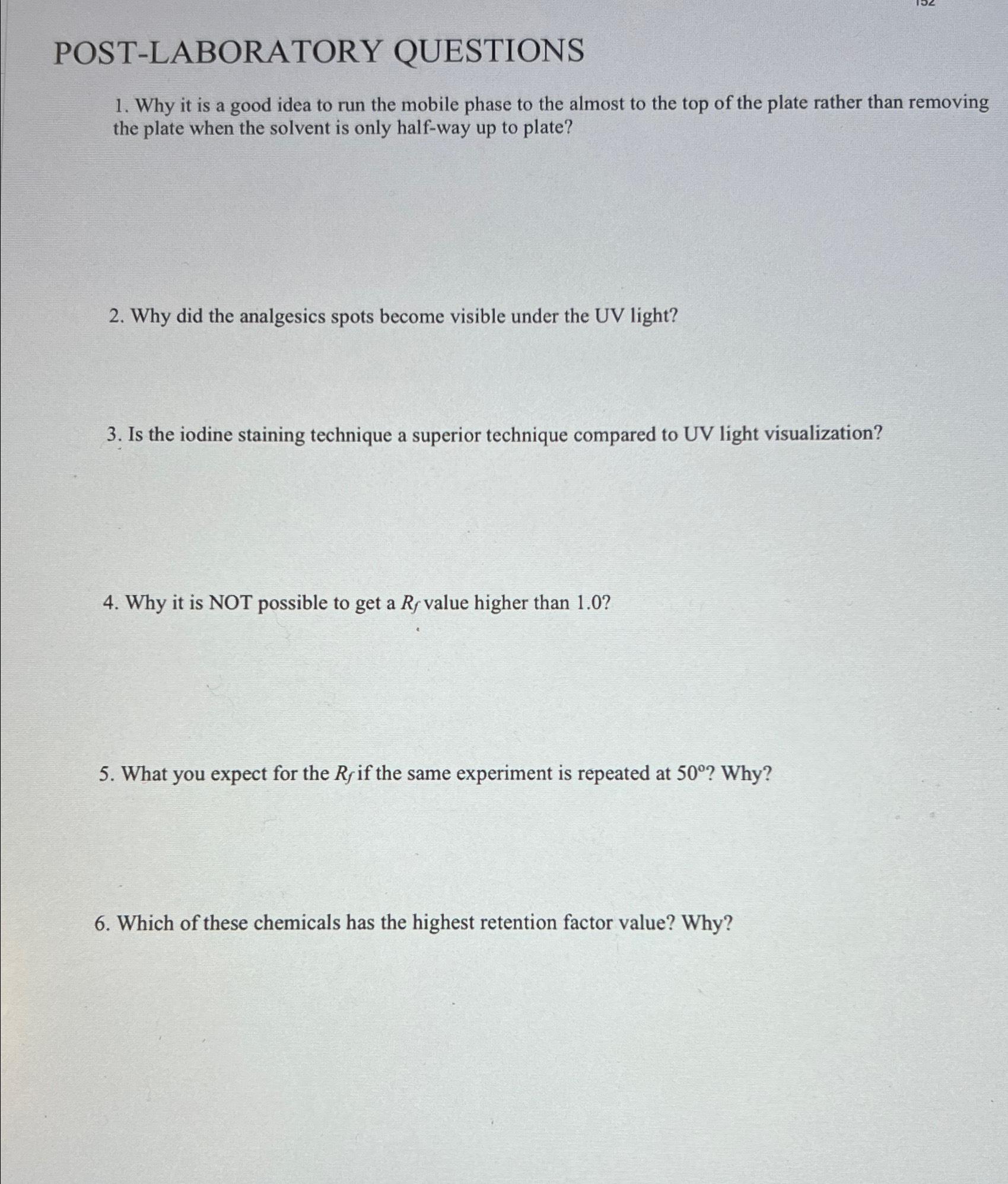 Solved POST-LABORATORY QUESTIONSWhy it is a good idea to run | Chegg.com