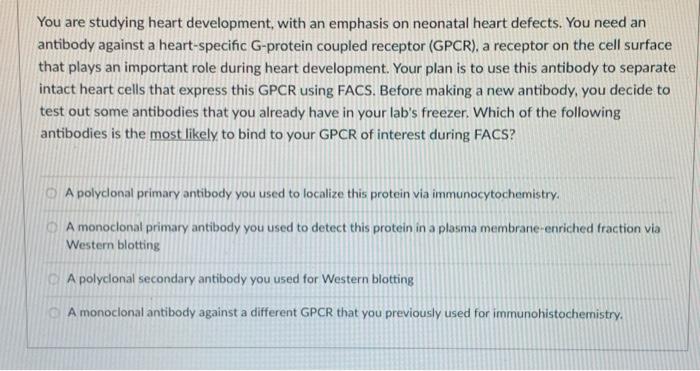 Solved You are studying heart development, with an emphasis | Chegg.com