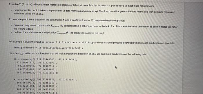 Solved write a function for the linear regression predictor. | Chegg.com