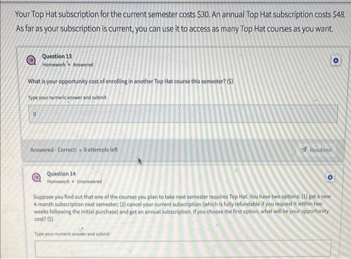 Solved Your Top Hat subscription for the current semester