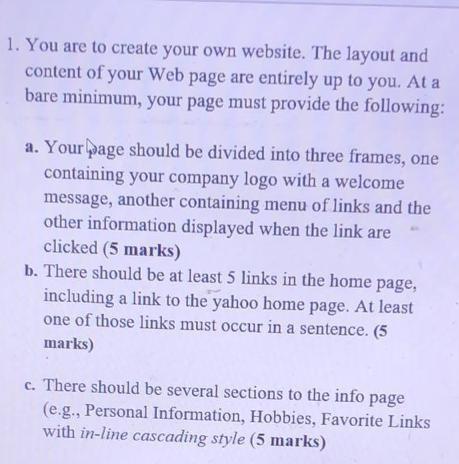 Solved 1. You are to create your own website. The layout and | Chegg.com