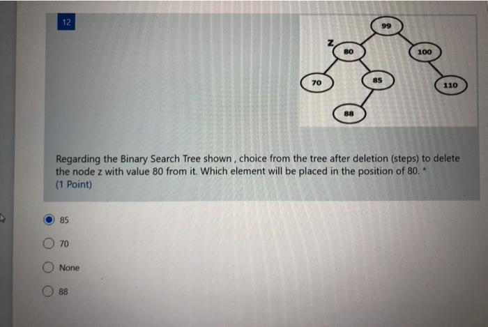 Solved 12 BO 100 70 85 110 Regarding the Binary Search Tree | Chegg.com
