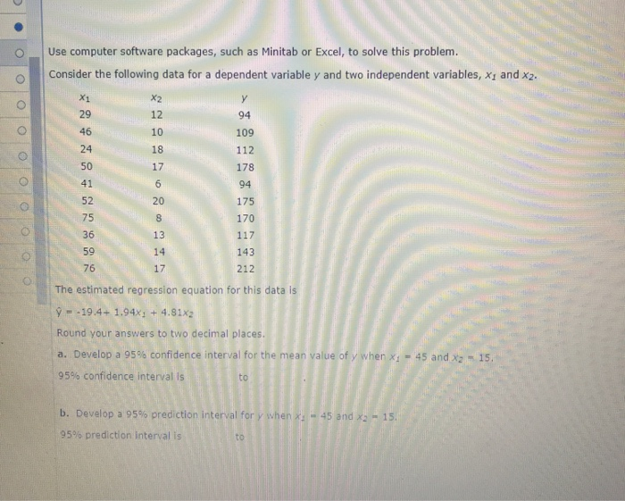 Solved O Use computer software packages, such as Minitab or | Chegg.com
