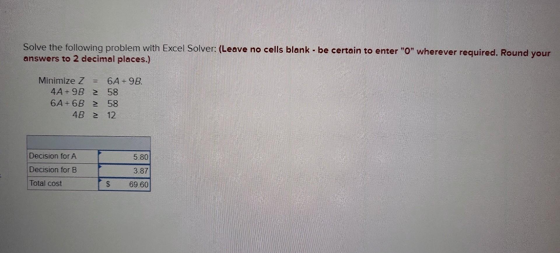Solved Solve the following problem with Excel Solver: (Leave | Chegg.com