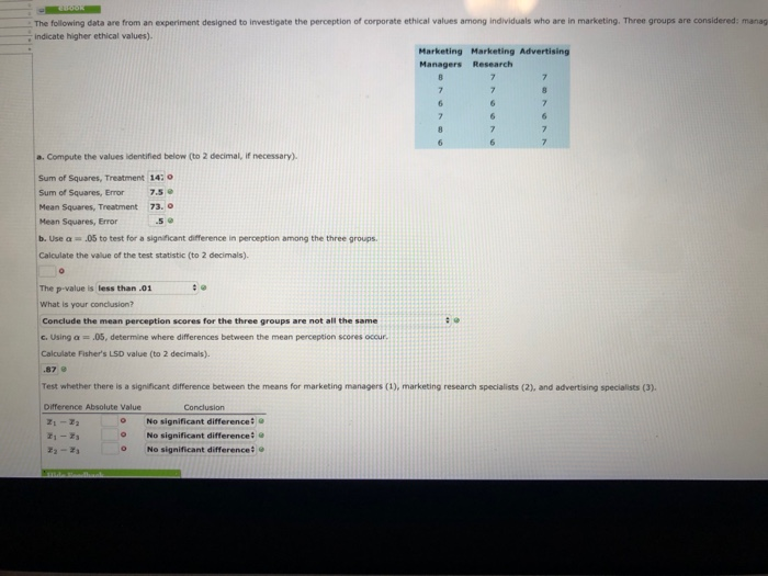 Solved The following data are from an experiment designed to | Chegg.com