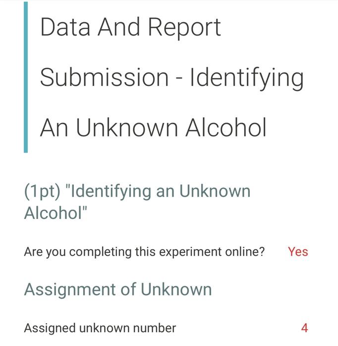 Solved Data And Report Submission Identifying An Unknown