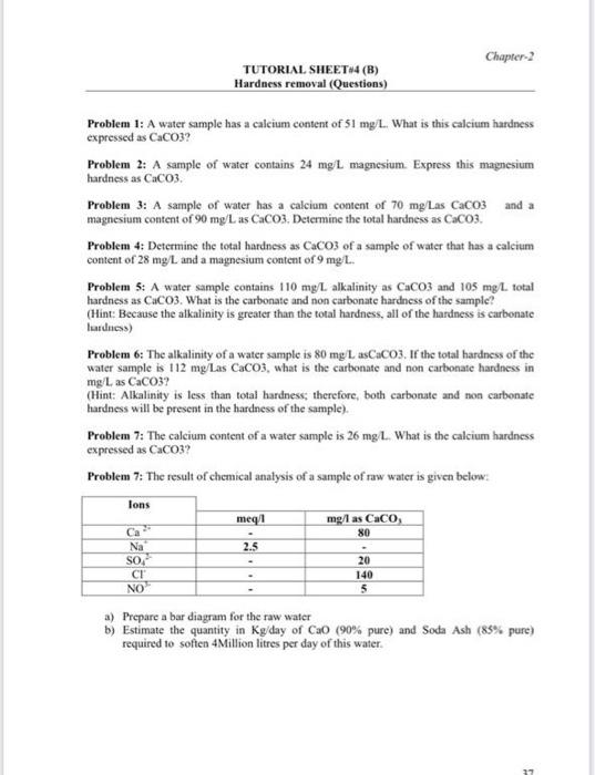 Solved Chapter 2 TUTORIAL SHEET(B) Hardness removal | Chegg.com