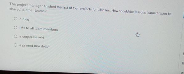 Solved The project manager finished the first of four | Chegg.com