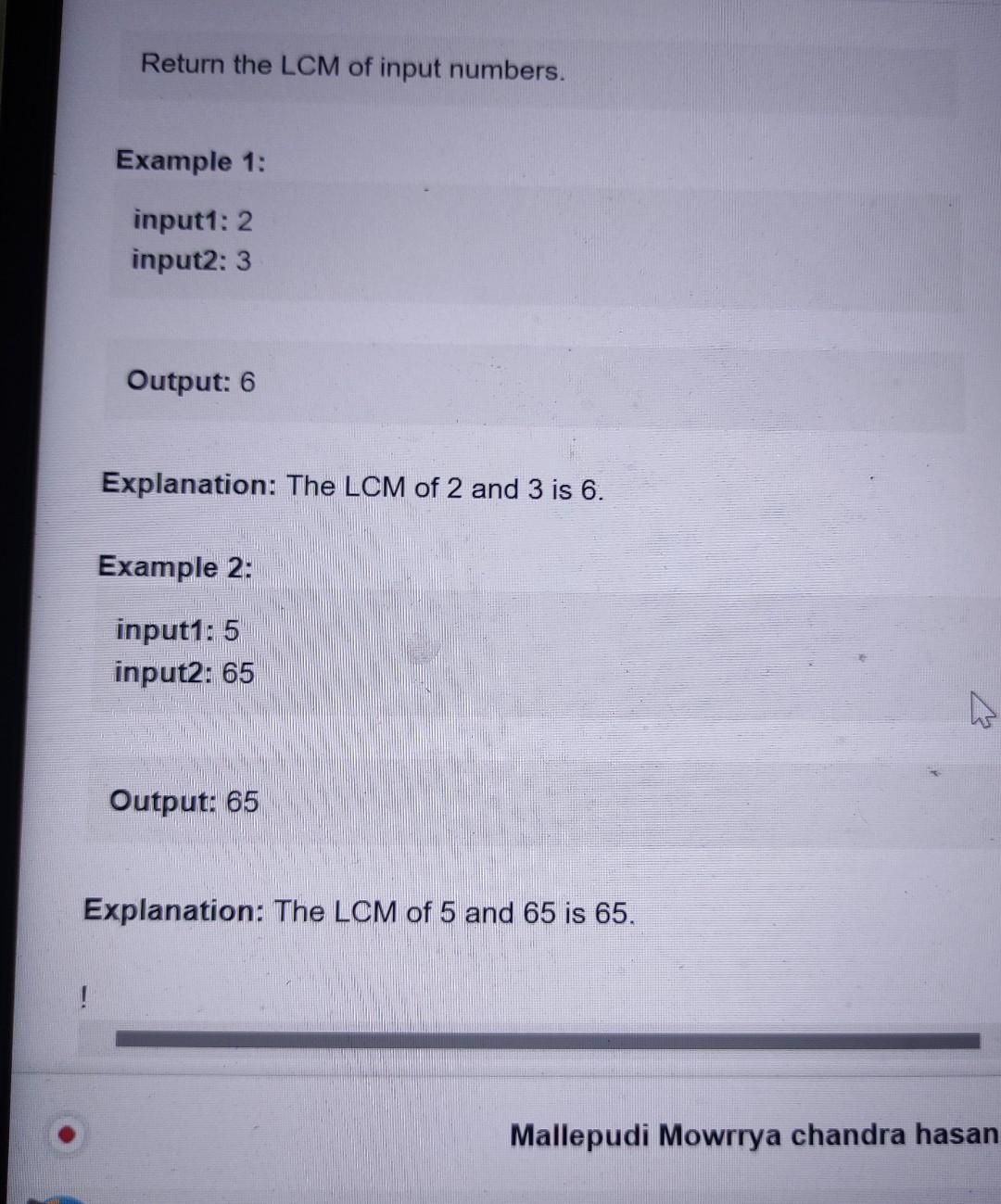 Solved Lowest Common Multiple (LCM) Find The LCM Of Two | Chegg.com