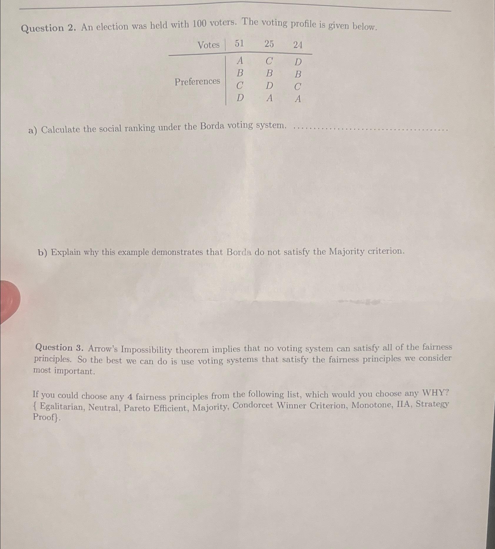 Solved Question 2. ﻿An Election Was Held With 100 ﻿voters. | Chegg.com