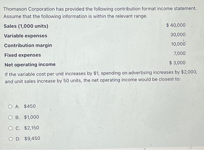 Solved Thomason Corporation has provided the following | Chegg.com