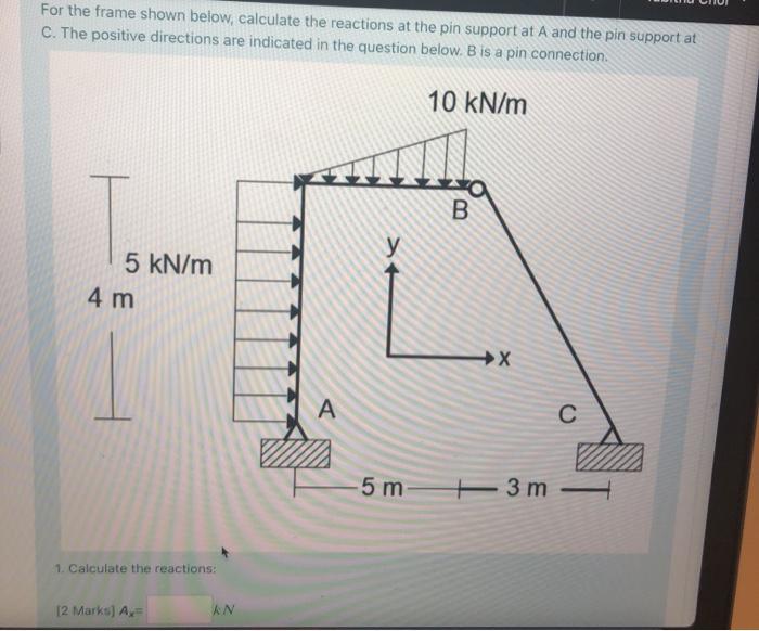 Solved For the frame shown below, calculate the reactions at | Chegg.com